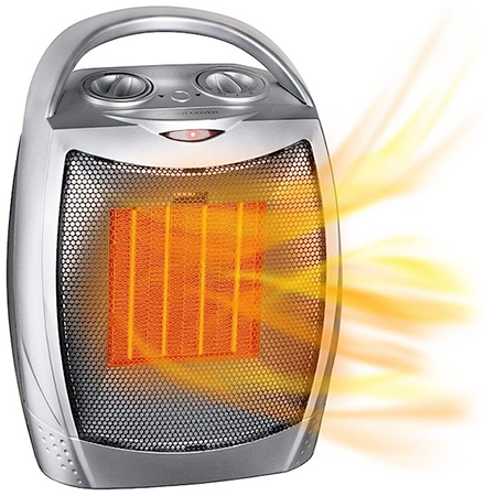 GiveBest Portable Electric Space Heater with Thermostat, shown with dramatized heat effect emanating from space heater
