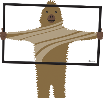 Bigfoot holding an Indow window insert horizontally