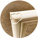 Image shows the back of an insert corner to reveal the corner cut which allows the insert to be easily adjusted when installed.