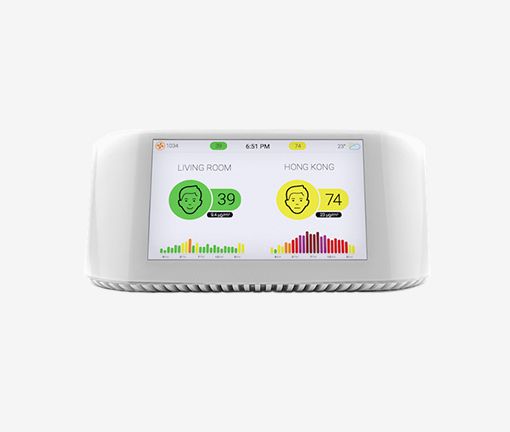 monitor to test indoor air quality yourself reading 39 (good) and 74 (not good)