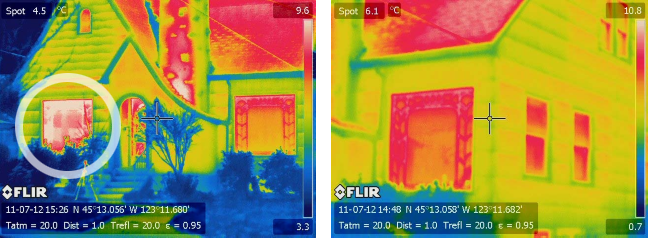 Thermal imaging of home window before and after Indow insert: plexiglass keeps in heat