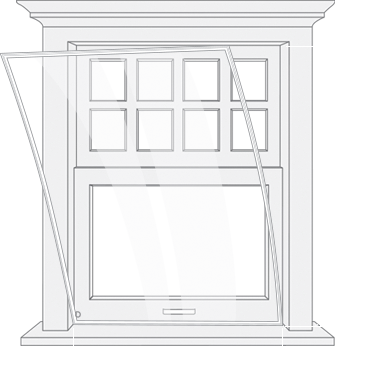 Illustration of an Indow insert being placed in a 3' by 4' window.