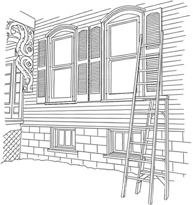 Shot of windows and ladder: Learn how easy it is to replace and install storm windows.