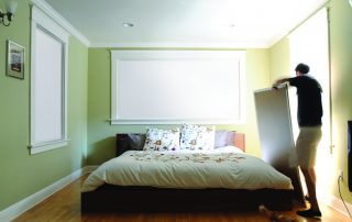 Bedroom bright & 100% dark, before & after Indow Sleep Panels. Darkness helps improve sleep hygiene.